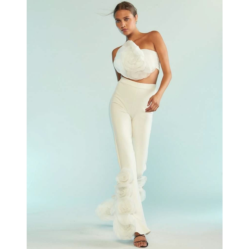 Organza Flower Ponte Knit Pants