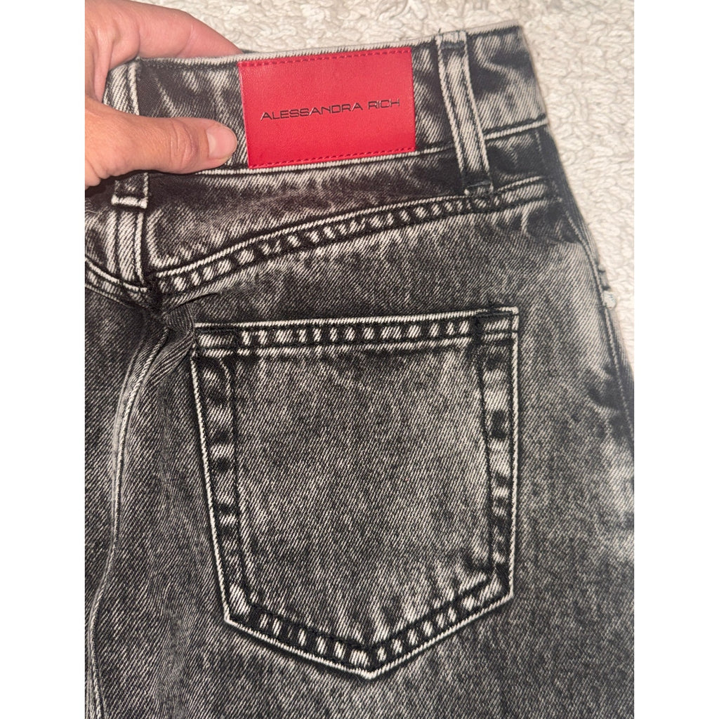 Crystal-Embellished Acid-Wash Denim Jacket & Mini Skirt Set