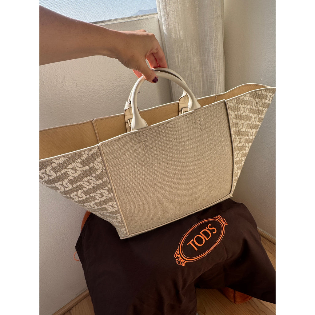Logo Jacquard Canvas Tote Shopping Bag