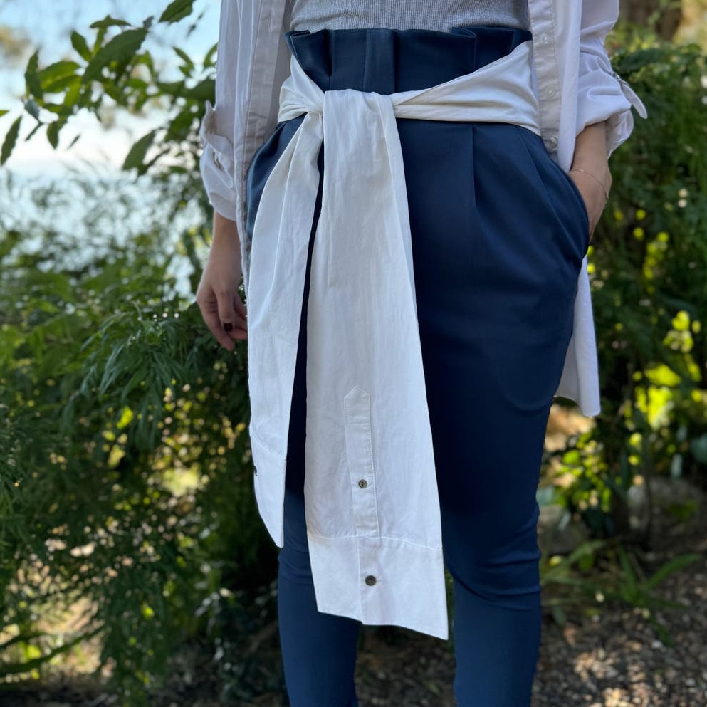 High Waist Tie Sleeve Tuxedo Pant