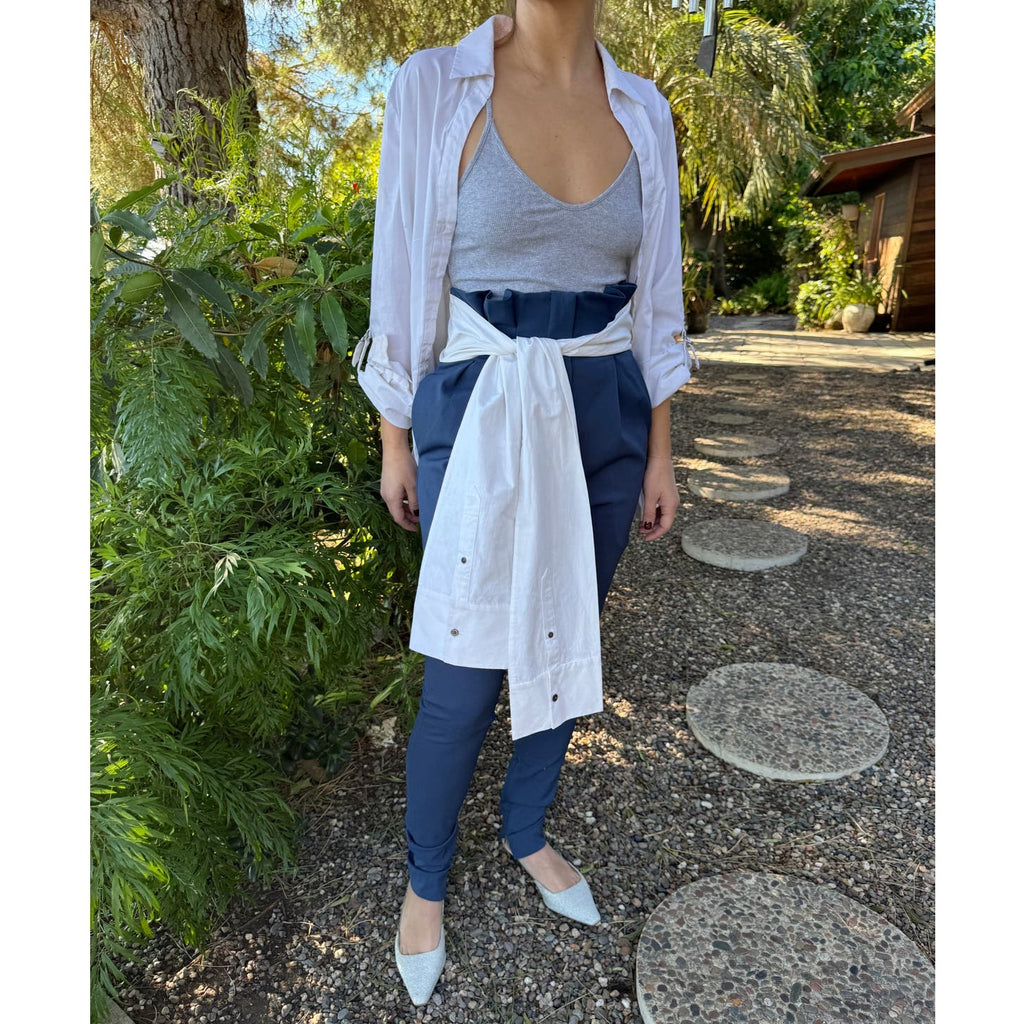 High Waist Tie Sleeve Tuxedo Pant