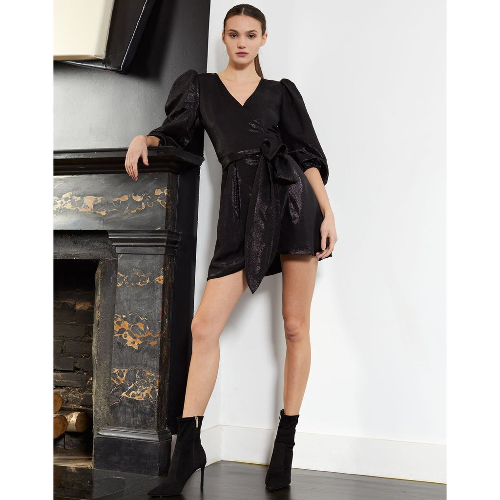 Ariel Lamé Mini Wrap Dress