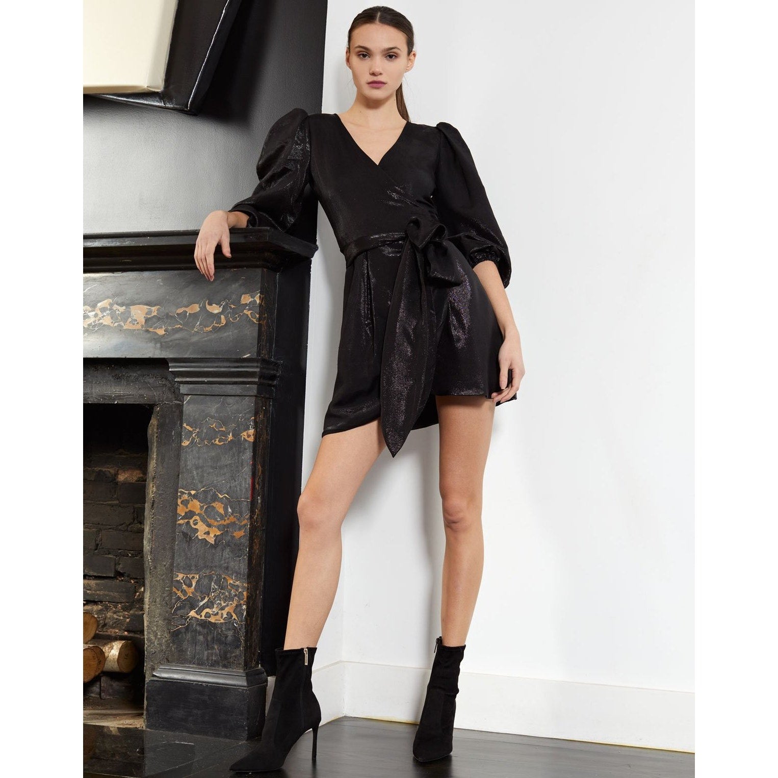 Ariel Lamé Mini Wrap Dress