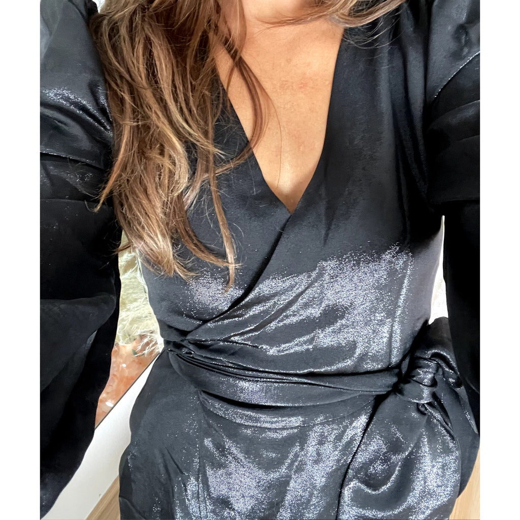 Ariel Lamé Mini Wrap Dress