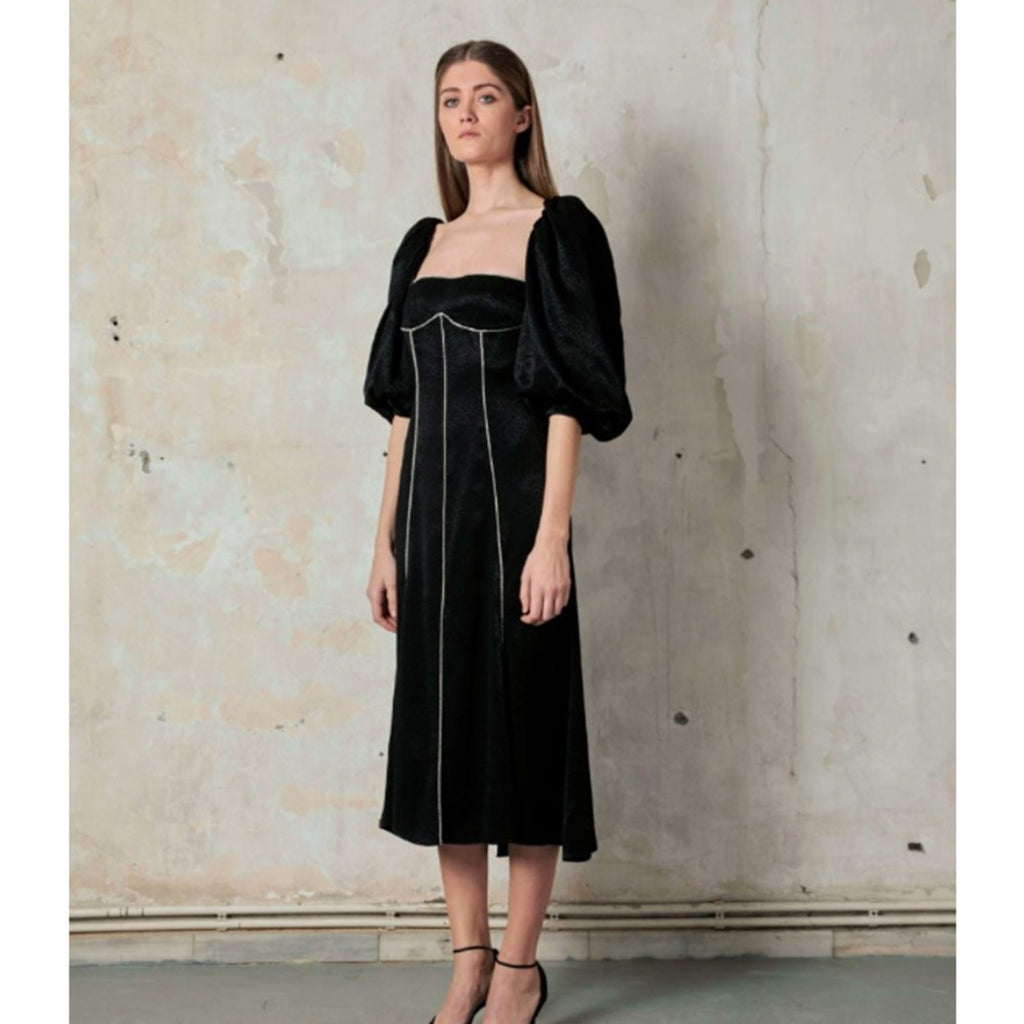 Embellished Puff Sleeve Midi Dress