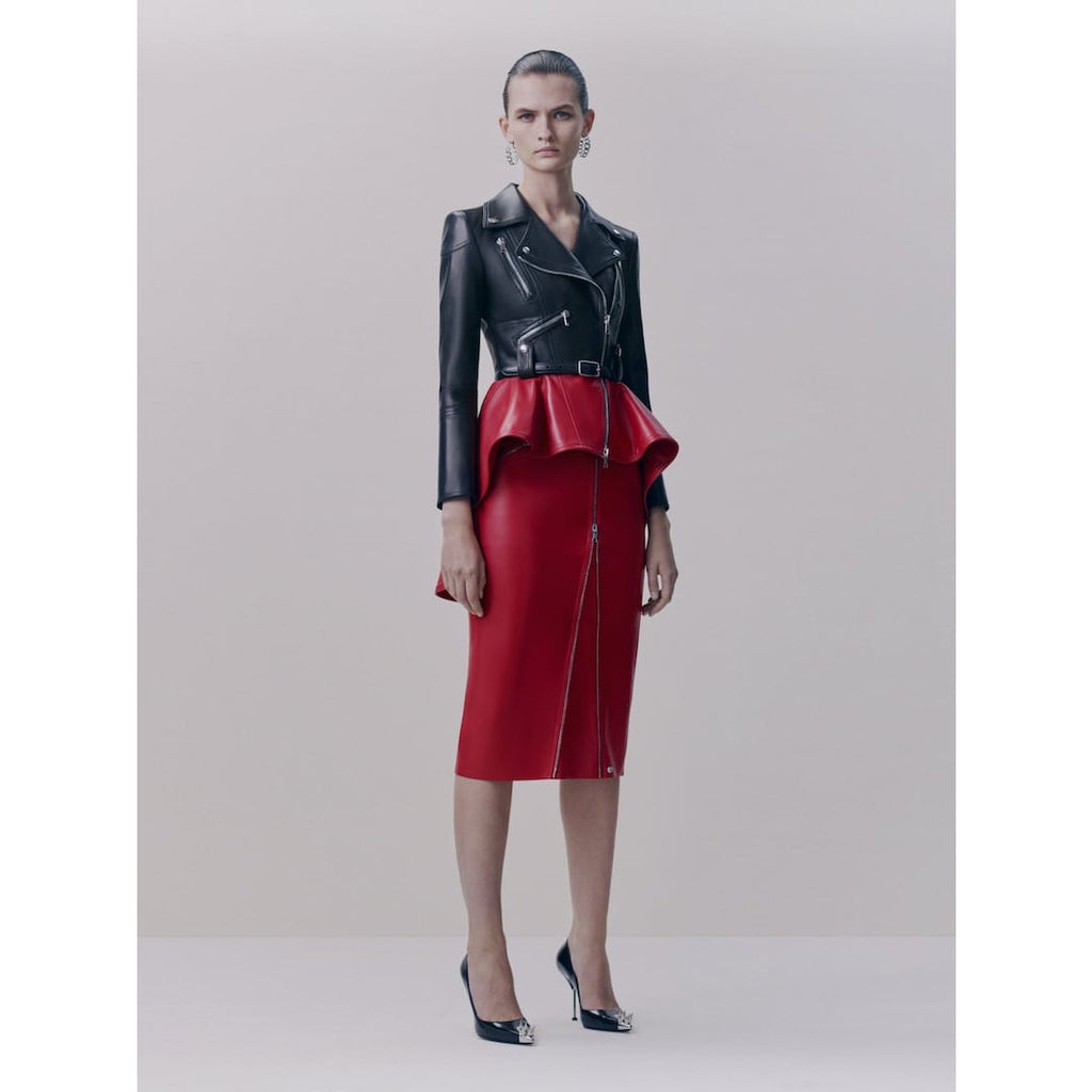 Zip-Embellished Leather Midi Skirt