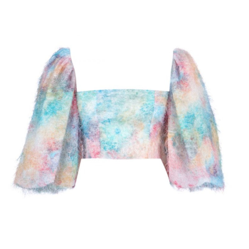 Puff Sleeve Printed Crop Top