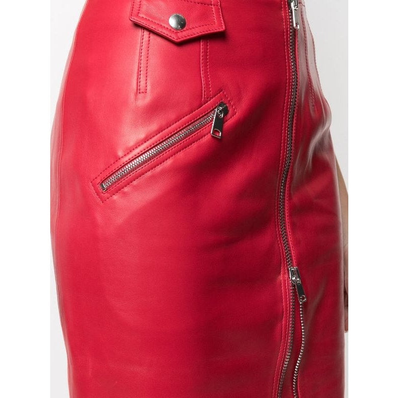 Zip-Embellished Leather Midi Skirt
