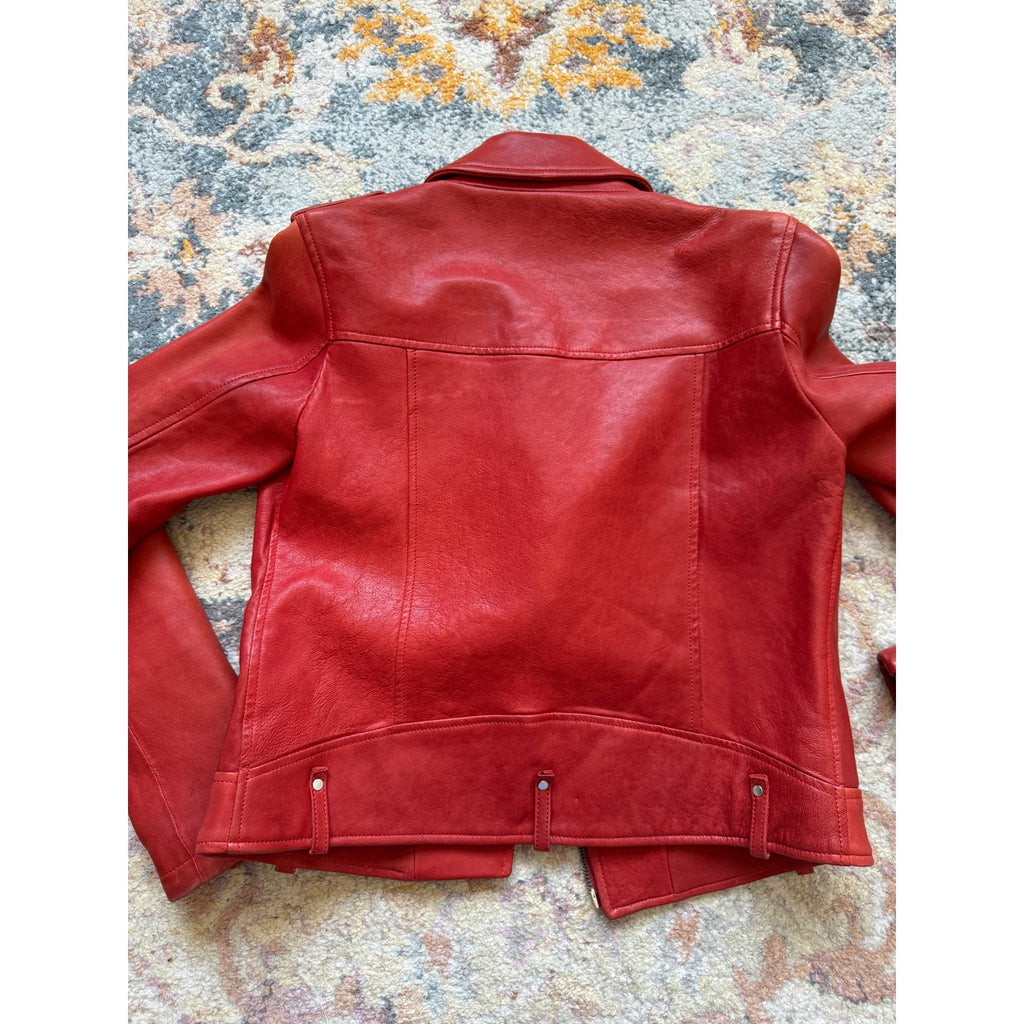 Dre Beltless Red Biker Leather Jacket