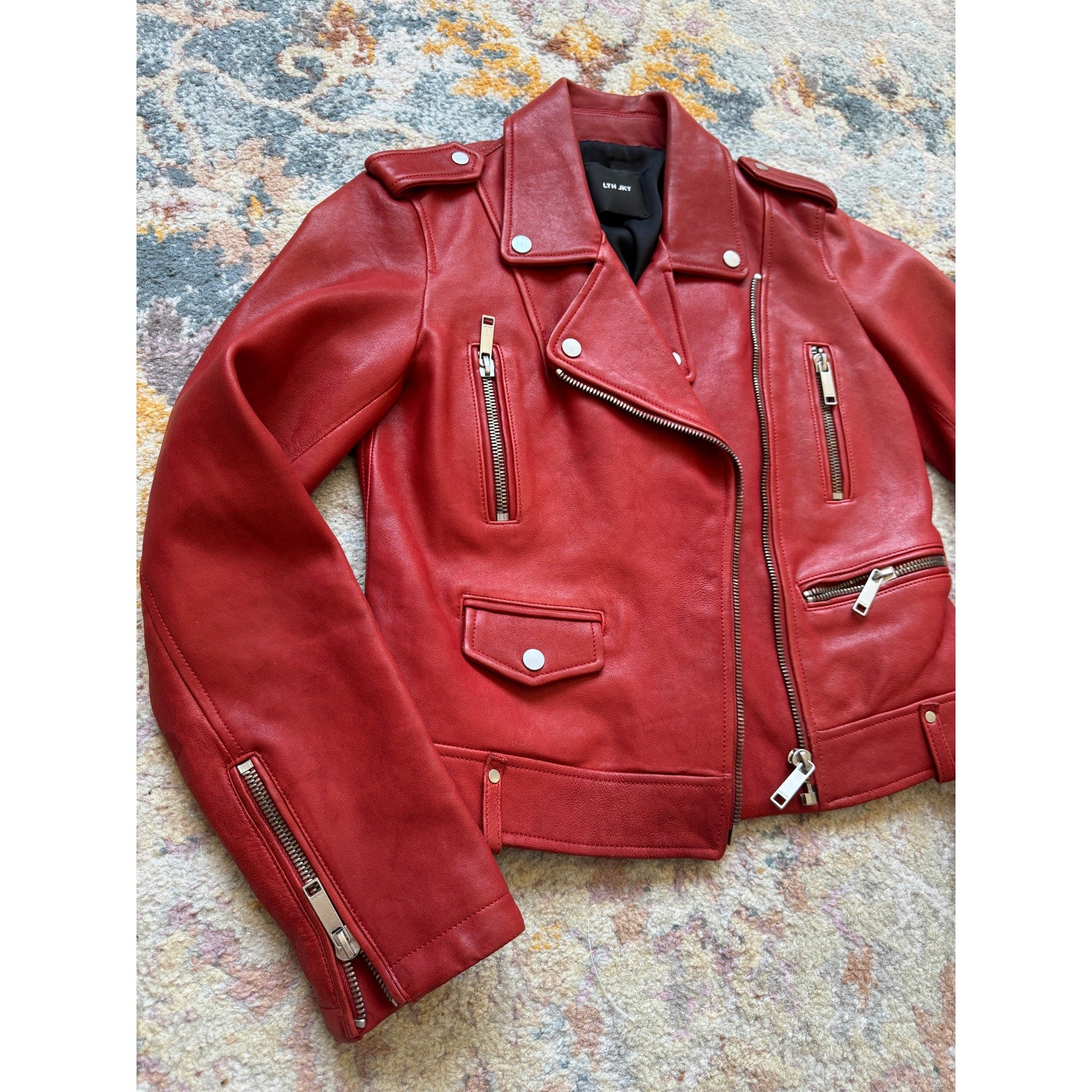 Dre Beltless Red Biker Leather Jacket