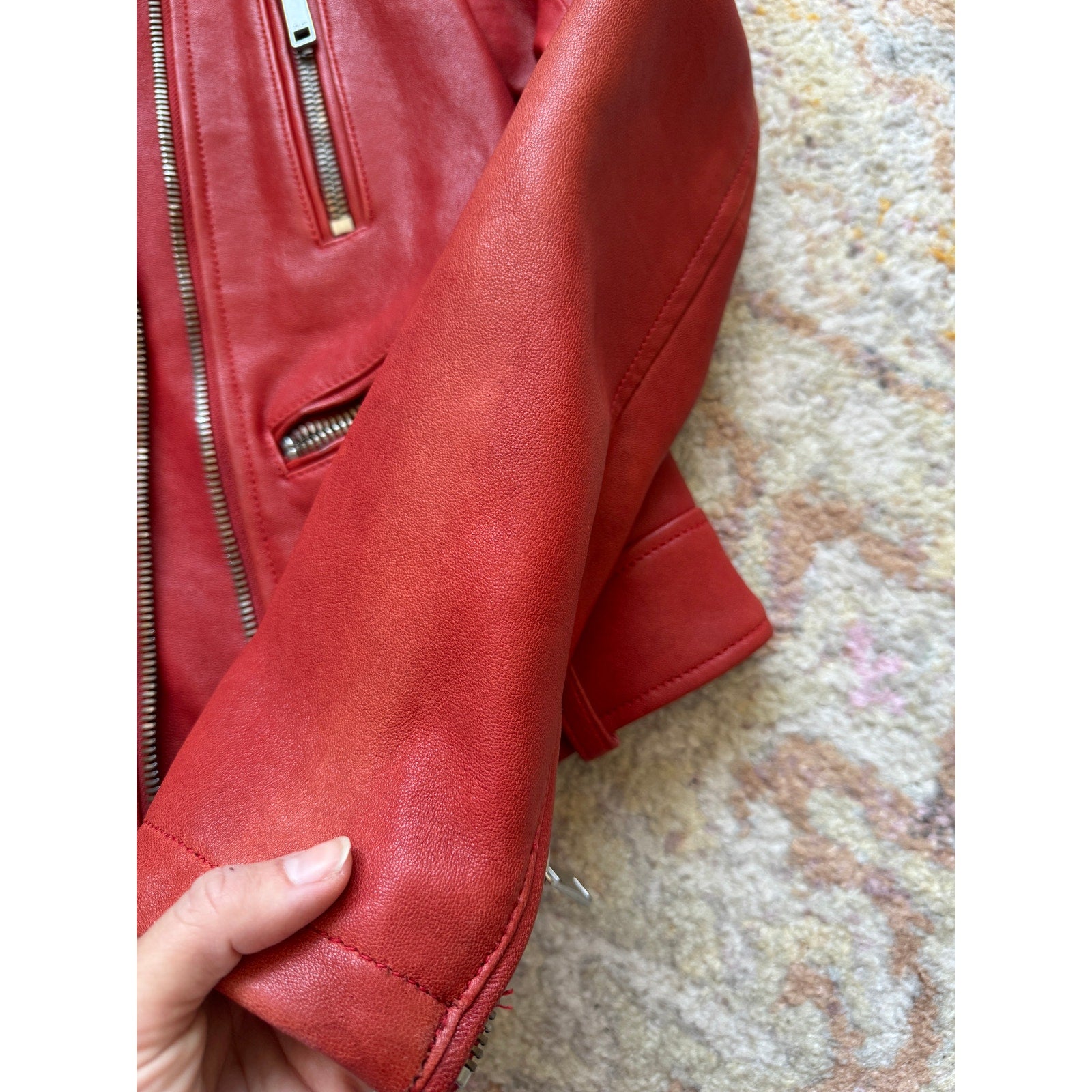 Dre Beltless Red Biker Leather Jacket