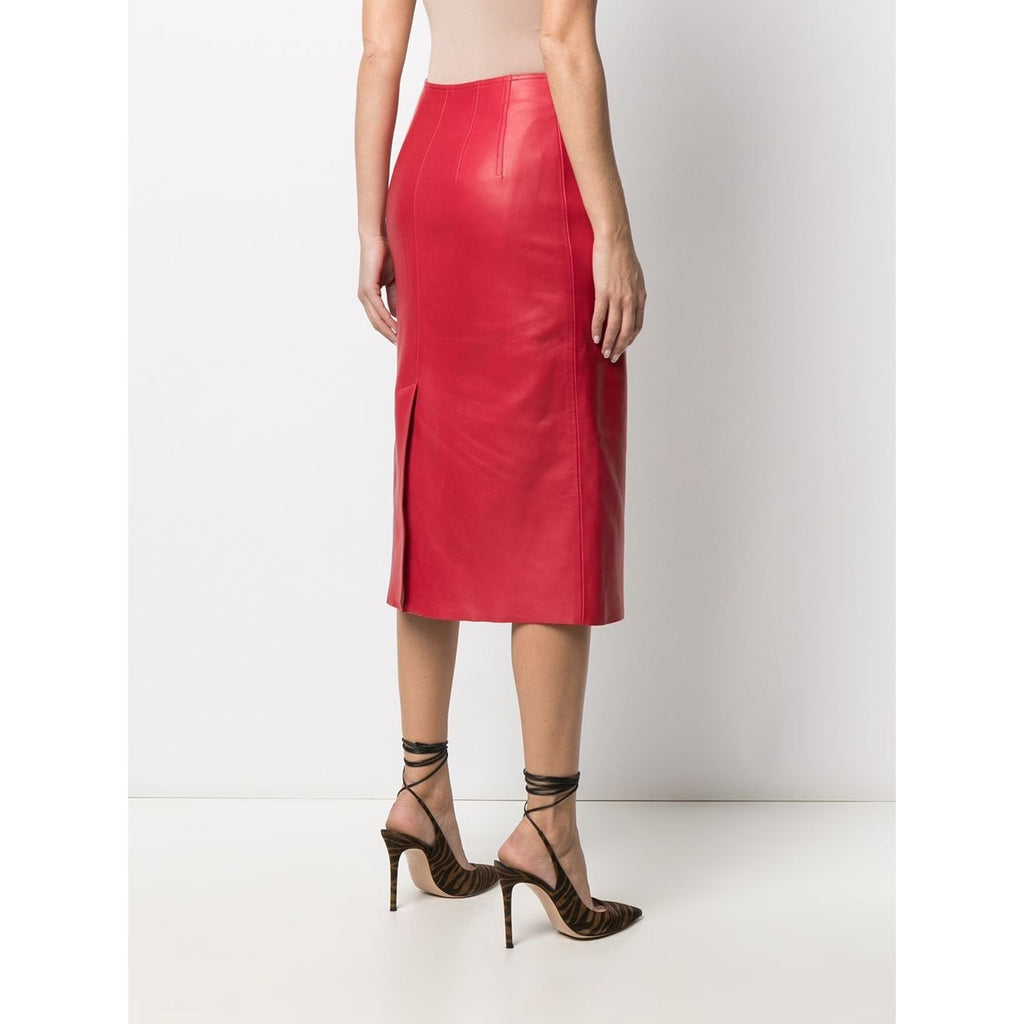 Zip-Embellished Leather Midi Skirt