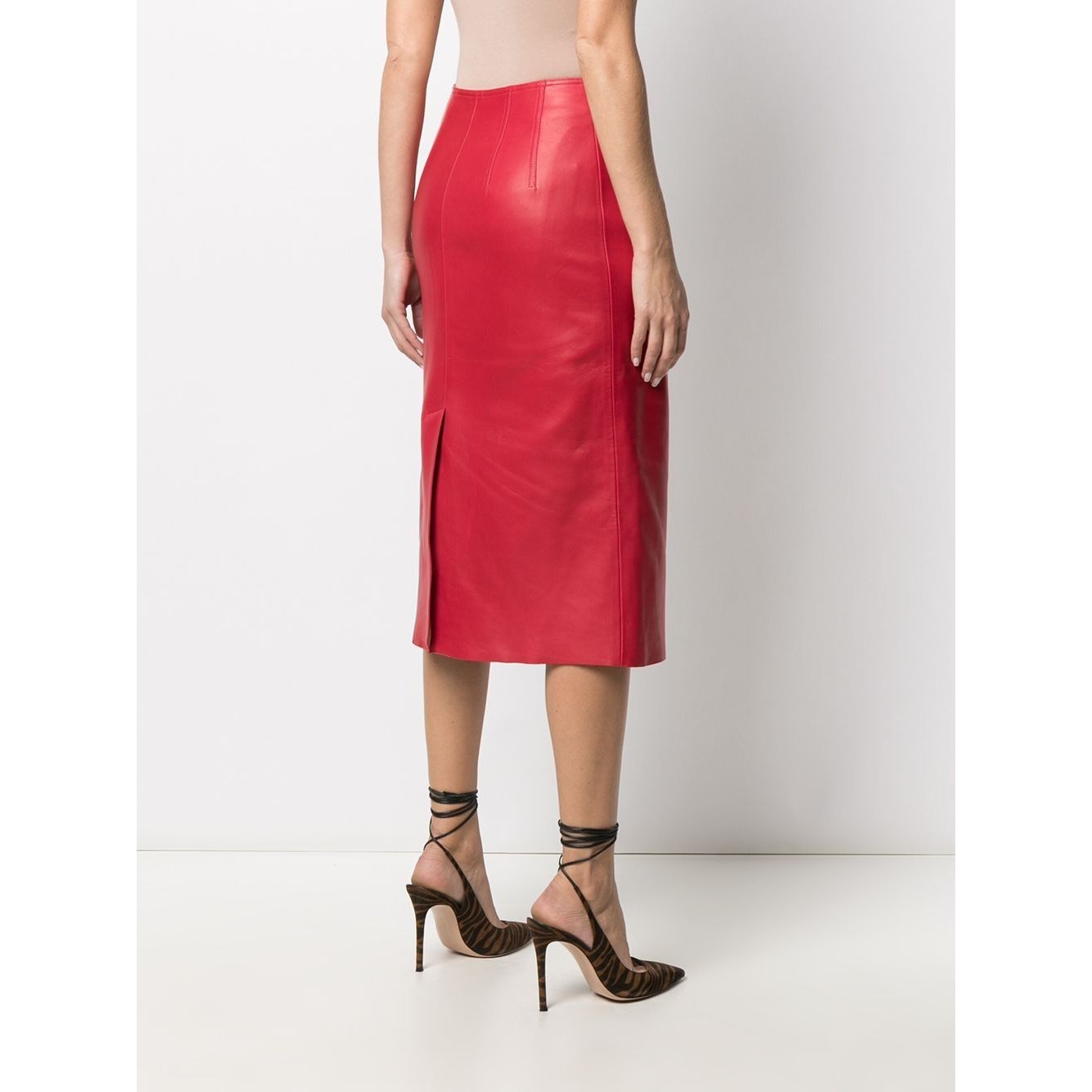 Zip-Embellished Leather Midi Skirt