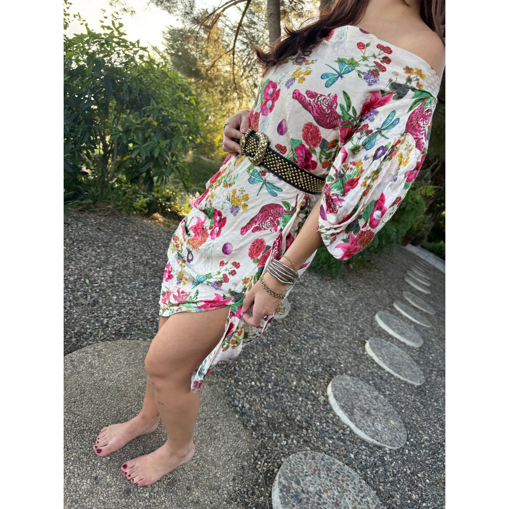 Floral Tiger Print Midi Dress