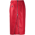 Zip-Embellished Leather Midi Skirt