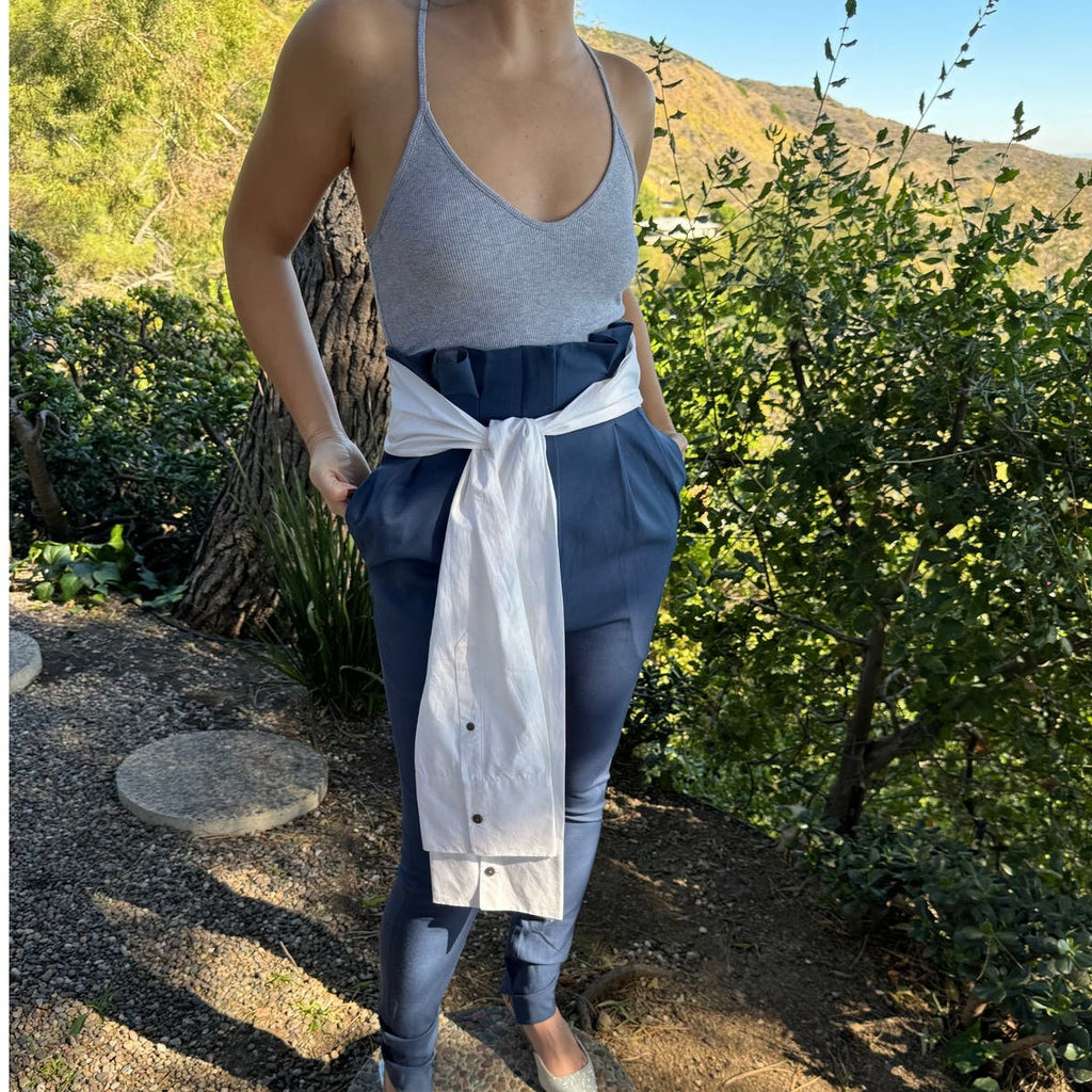 High Waist Tie Sleeve Tuxedo Pant