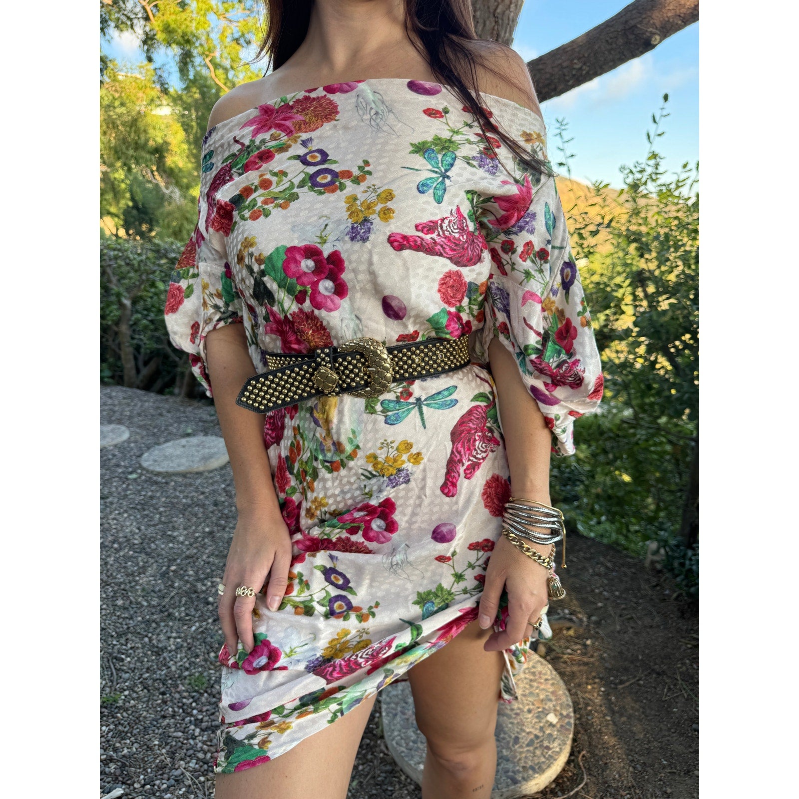 Floral Tiger Print Midi Dress