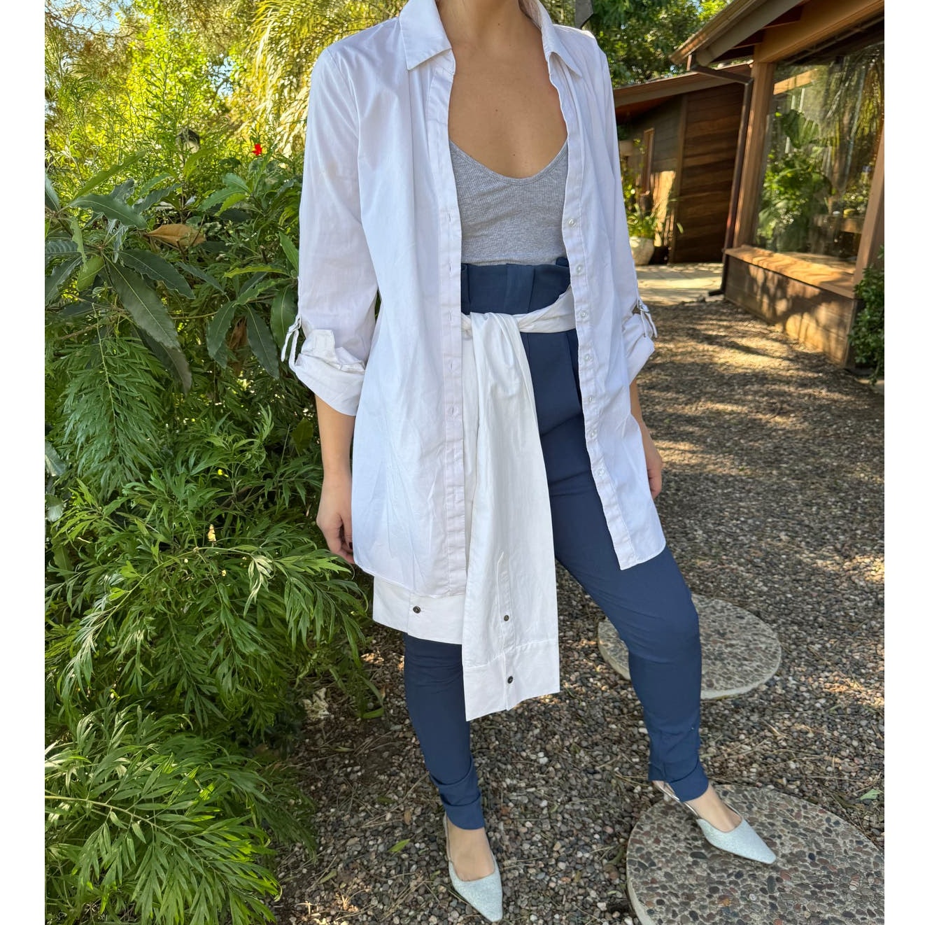 High Waist Tie Sleeve Tuxedo Pant