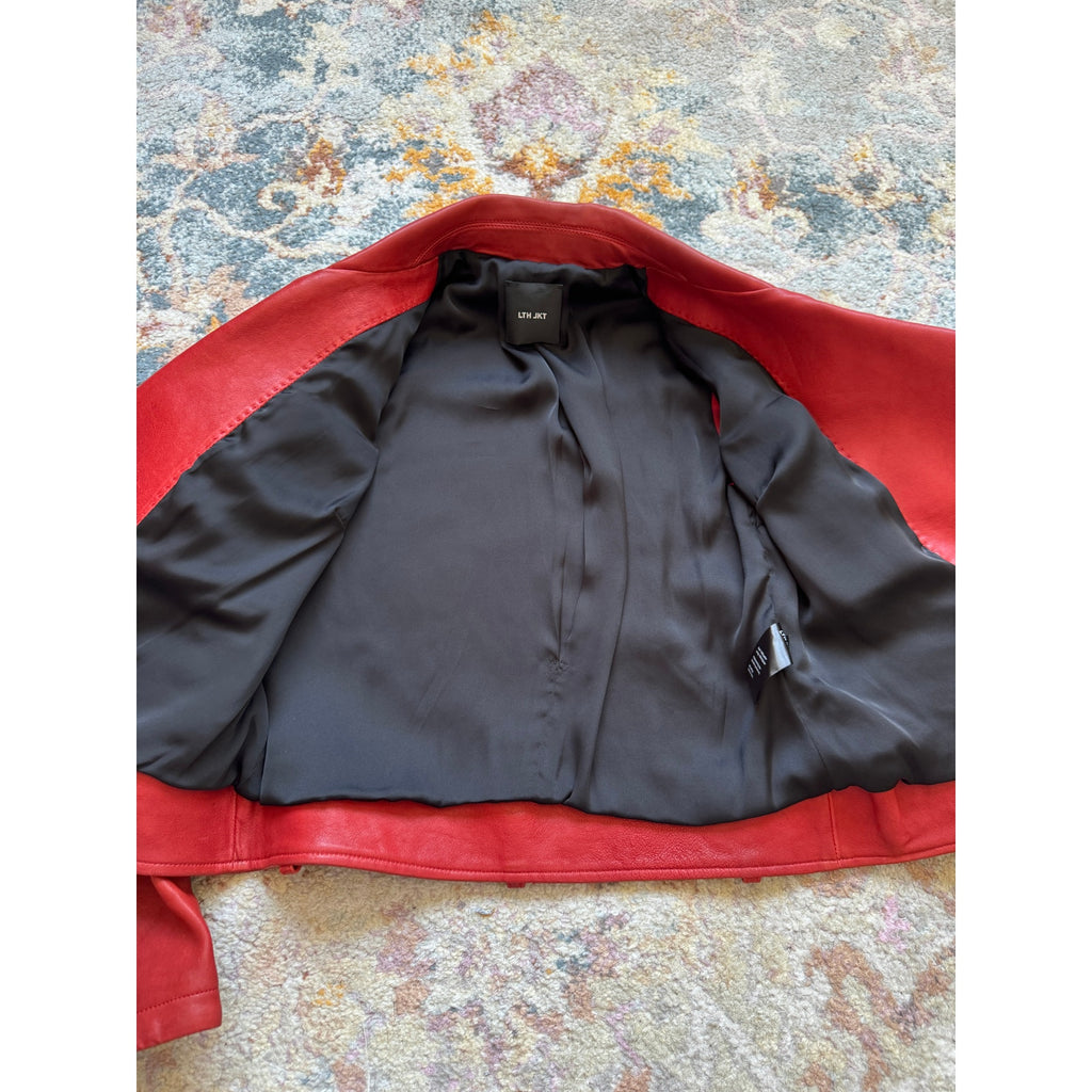 Dre Beltless Red Biker Leather Jacket