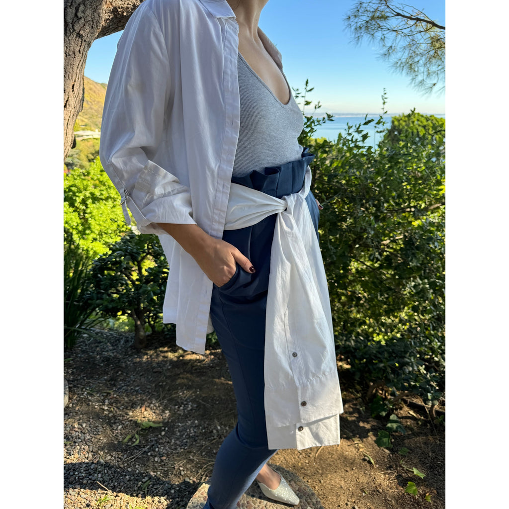 High Waist Tie Sleeve Tuxedo Pant