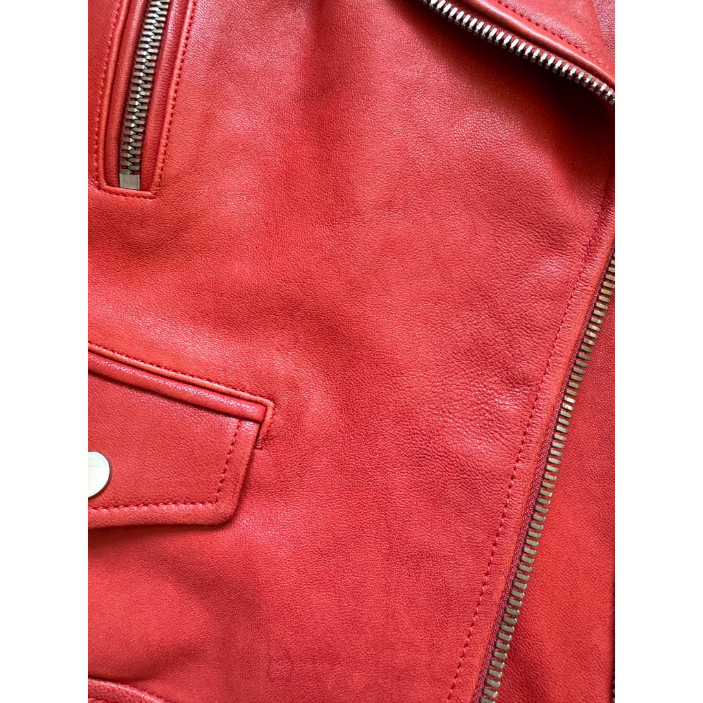 Dre Beltless Red Biker Leather Jacket