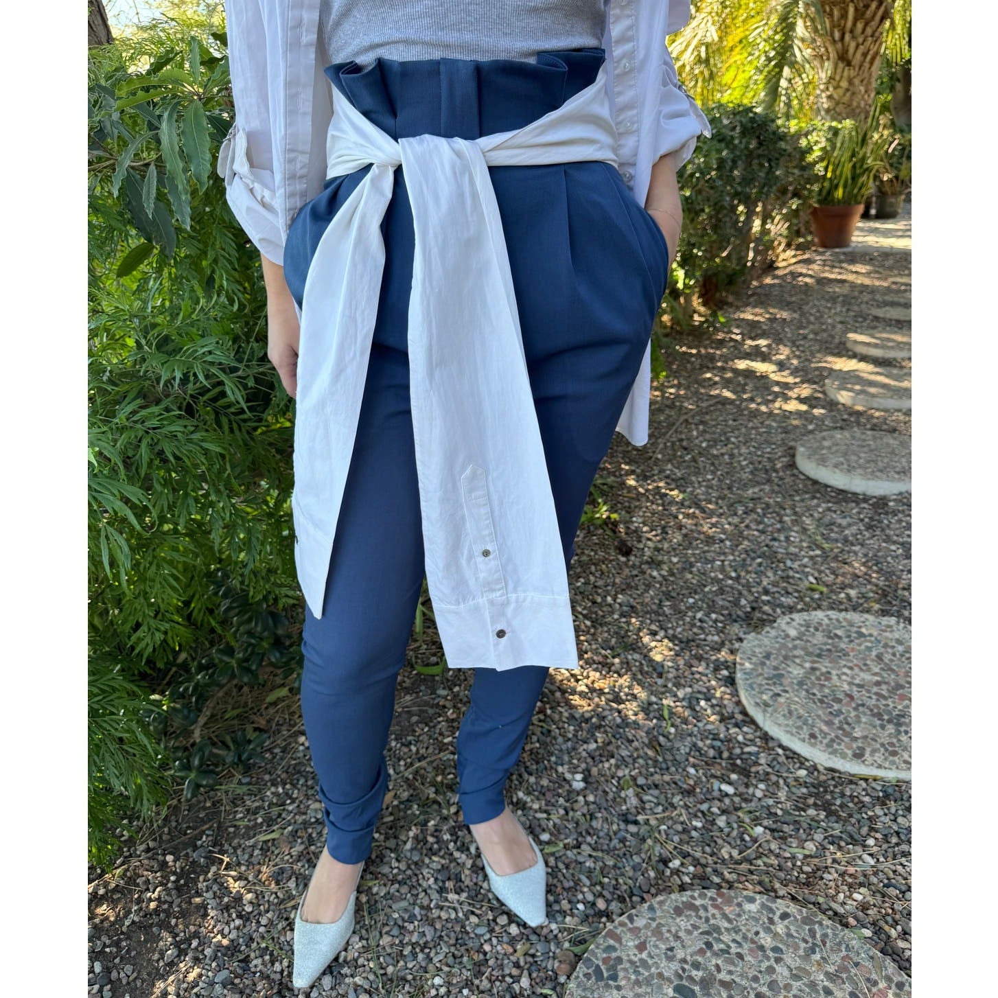 High Waist Tie Sleeve Tuxedo Pant